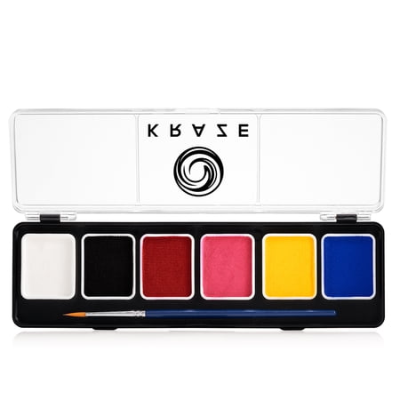 Kraze FX Fundamentals Professional 6 Color Face Paint Palette (6 gm) with Brush - Water Activated, Hypoallergenic, Safe, Non-Toxic Face Painting Kit for Sensitive Skin, Kids & Adults