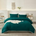 thumbnail image 2 of DNG Luxury 3 Piece Pom Pom Plain Pattern Comforter Set, 800 Thread Count, 100% Egyptian Cotton, White Vintage Pom-Pom Fringe Super Soft (Oversized Super King Size Teal Color), 2 of 9