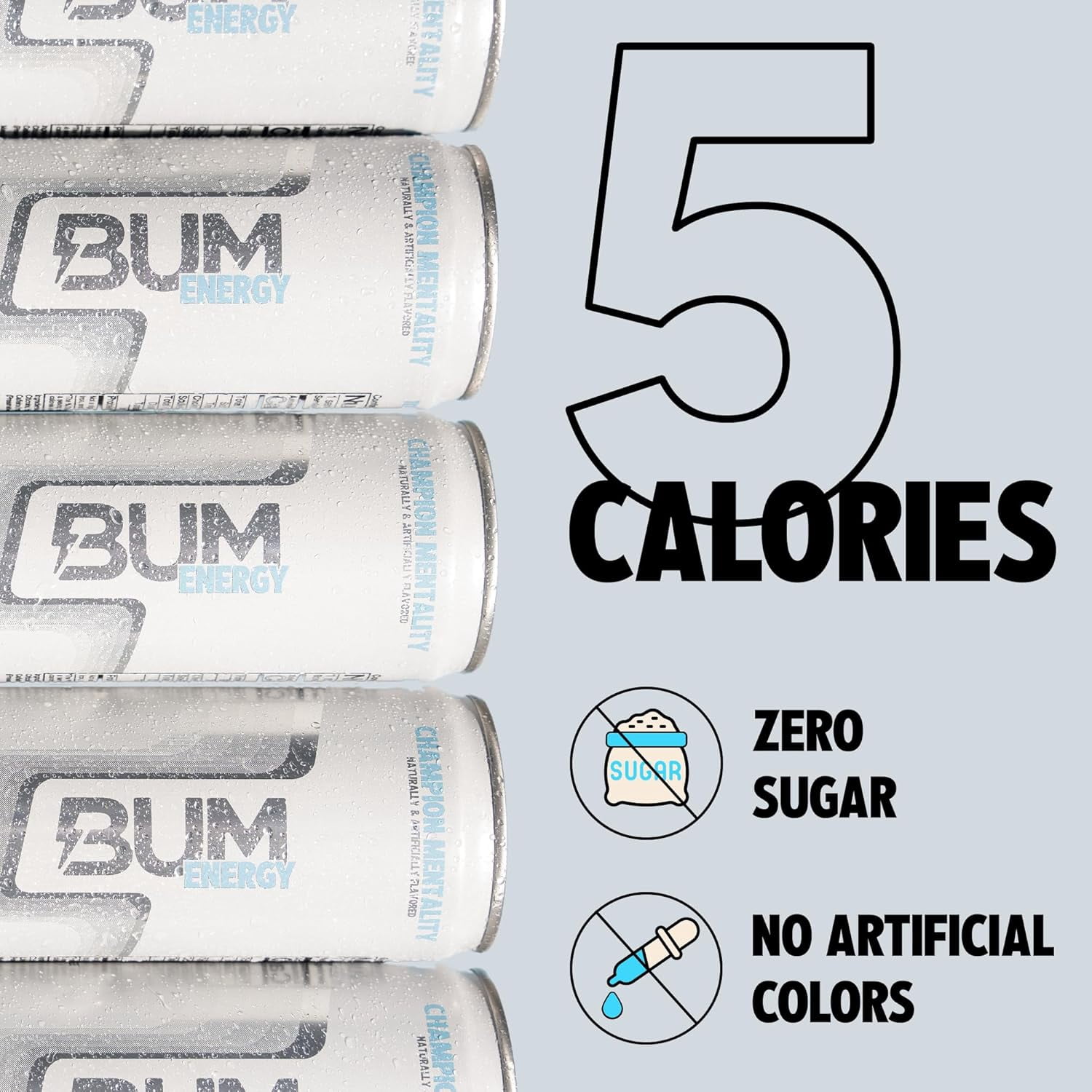 BUM Sugar-Free Energy Drink, Champion Mentality - Lightly Carbonated & No Artificial Colors, Natural Caffeine & Citicoline for Energy & Focus, Brain Boost & Workout Sports Beverage - 12 oz, Pack of 1