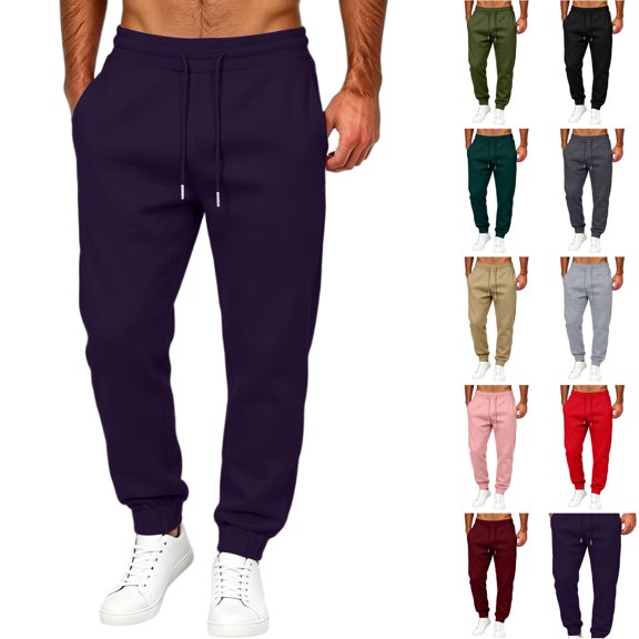 WULMLEO Men's Tapered Jogger Sweatpants Drawstring Waist with Pockets Cotton Athletic Lounge Pants Navy 2XL