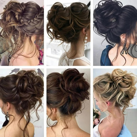 FGERFE-Messy Bun Hair Piece Curly Wavy Hair Buns Scrunchies Tousled Updo Hair Extensions with Elastic Hair Bands Ponytail Hair Extensions for Women 4#