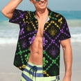 thumbnail image 5 of Lsque Mardi Gra Geometric pattern Hawaiian Shirt for Men, Unisex Summer Beach Casual Short Sleeve Button Down Shirts-Large, 5 of 9