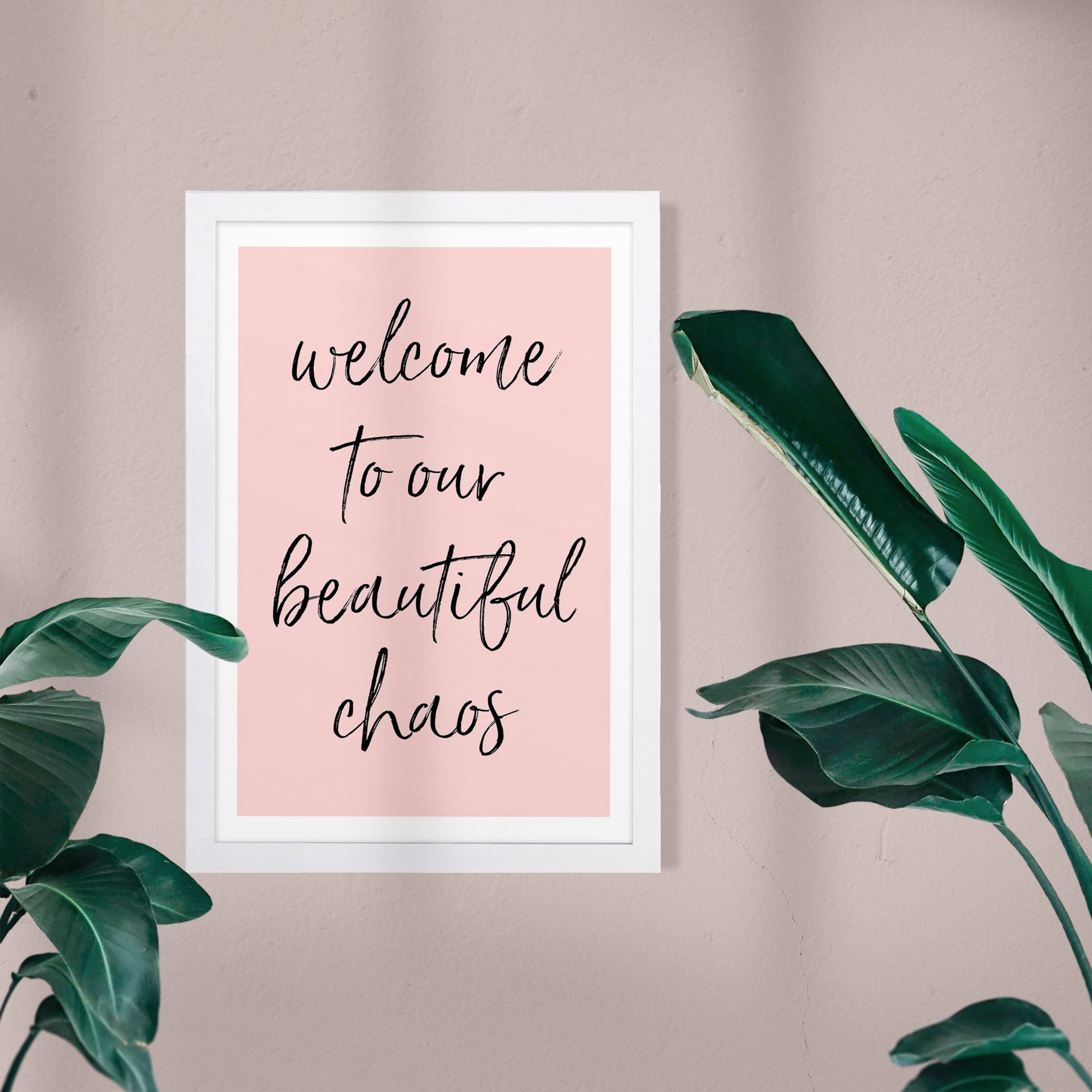 Wynwood Studio Typography and Quotes Framed Wall Art Prints 'Beautiful Chaos' Family Quotes and Sayings Home Décor - Pink, Black, 13" x 19"