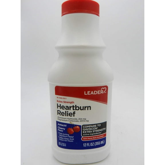 Leader Extra Strength Heartburn Relief Antacid, Cherry Flavor, 12 fl oz - Fast-Acting Liquid