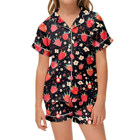 Tween Satin Pajamas for Boys Cute Button Down Solid Tops T Shirt Set Toddler Nightgown Pajamas for Girls 10-11 Years