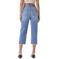 thumbnail image 5 of ASDFVBKG Women's Wide Leg Baggy Jeans Cropped Trendy Capri Jeans Stretch Denim Pull on Raw Hem Summer Denim Trouser Light Blue L, 5 of 5