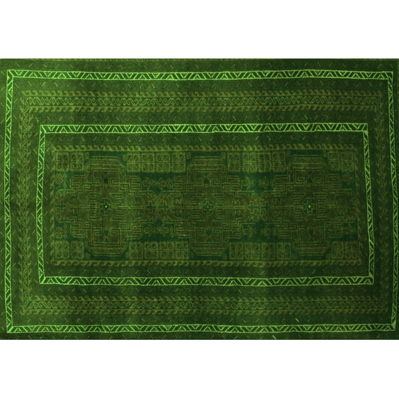Ahgly Company Indoor Rectangle Abstract Green Contemporary Area Rugs, 2' x 5'