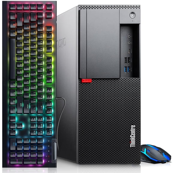 Restored Lenovo M720 Tower Desktop Computer – Intel Core i5-8500 8th Gen – 16GB RAM – 128GB SSD – 500GB HDD – AMD Radeon RX 550 – RGB Keyboard & Mouse – WiFi – Windows 11 Pro