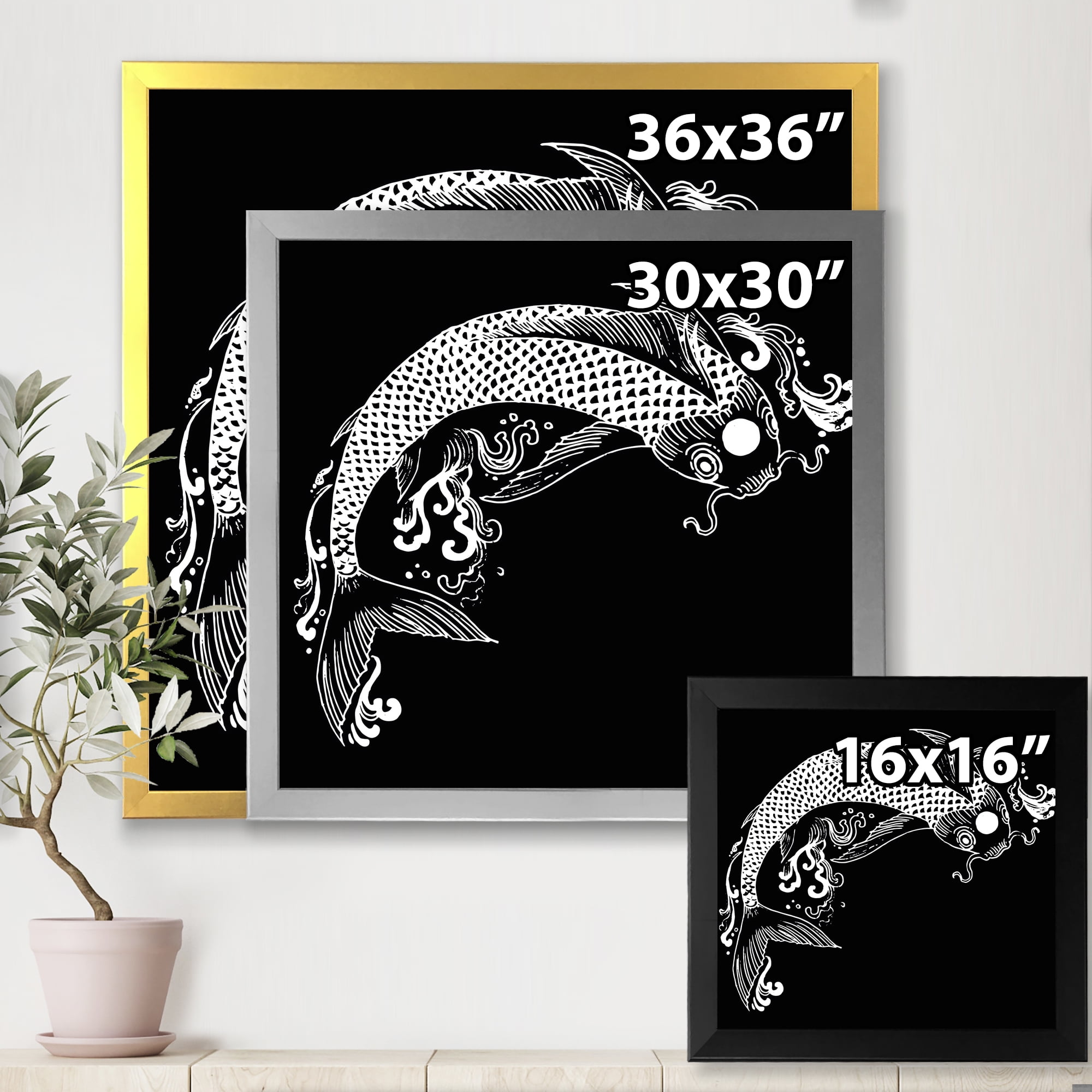 Designart 'Chinoiserie With Koi Fish I' Traditional Framed Art Print