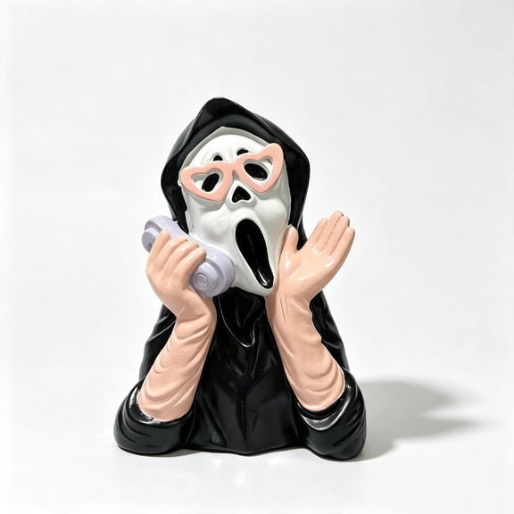 Halloween Light Up Scream Ghost Face Statue, Pink Black Ghoulish Resin Ghost Figurine, Spooky Tabletop Halloween Decoration for Indoor Home Party Mantel Shelf