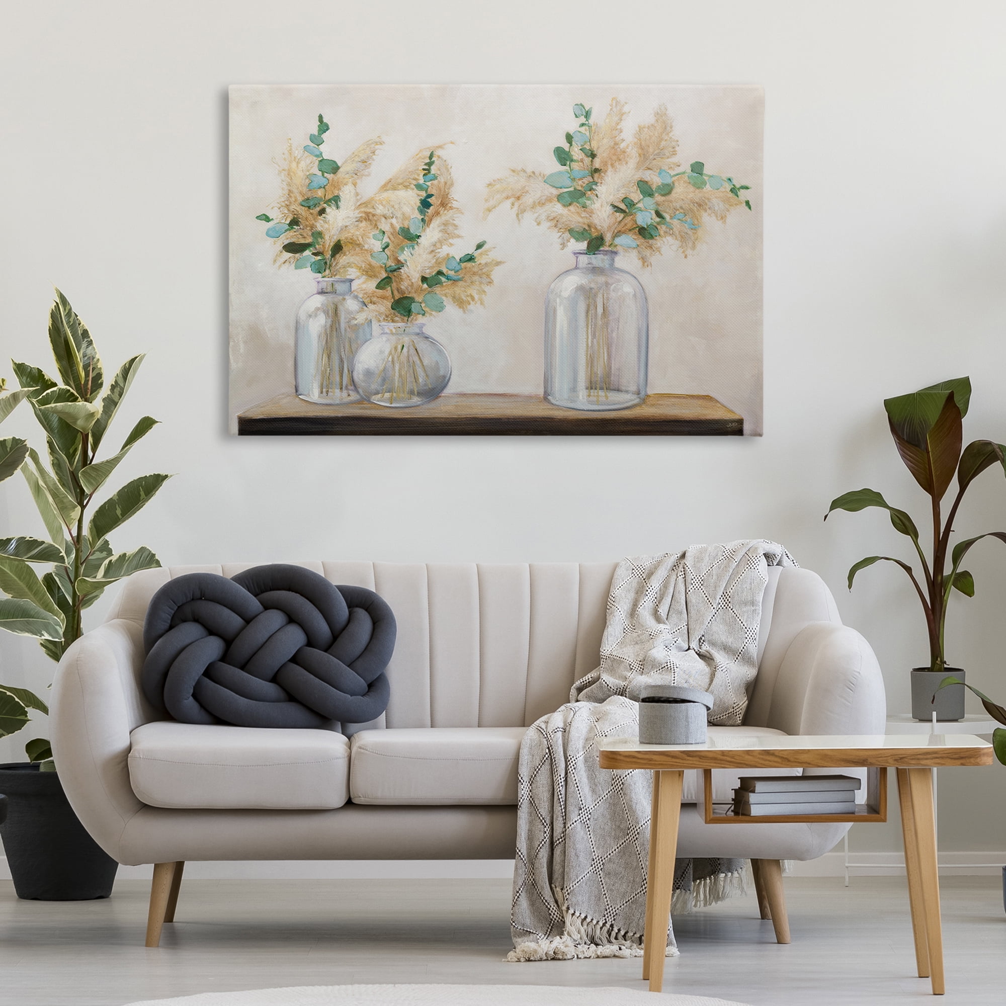 Stupell Industries Pampas & Eucalyptus Botanical & Floral Painting Gallery Wrapped Canvas Art Print Wall Art, 45 x 30