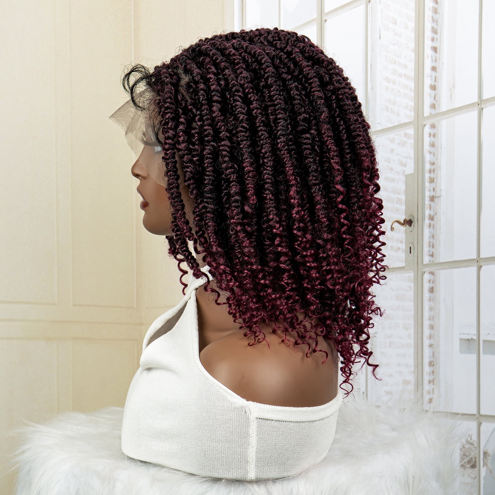 Braided Wigs for Black Women Lace Front Knotless Box Short Bob Twist Braided Wigs Synthetic Lace Front Braided Wigs with Baby Hair Handmade Braided Wigs 14 inches (1B/BUG Color)