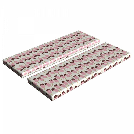 Ice Cream Bench Cushion Set of 2, Chocolate Icing Popsicles Pastel Striped Backdrop Summer, Standard Size Foam Pad and Decorative Cover, Pale Pink Tan, by Ambesonne