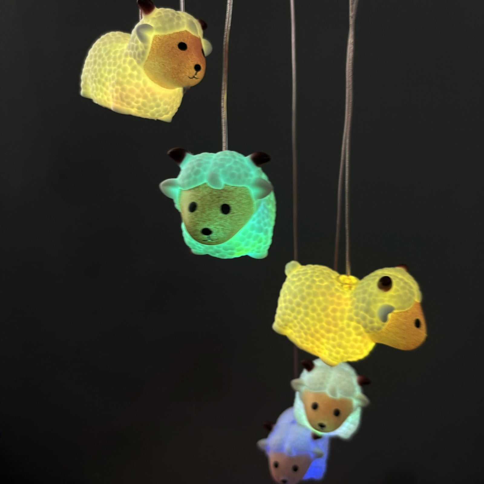 6 Color Changing LEDs Solar Pink Face Sheep Wind Chimes Lights Gift for Mom, Festival, Patio, Garden, Outdoor Farmhouse Decoration