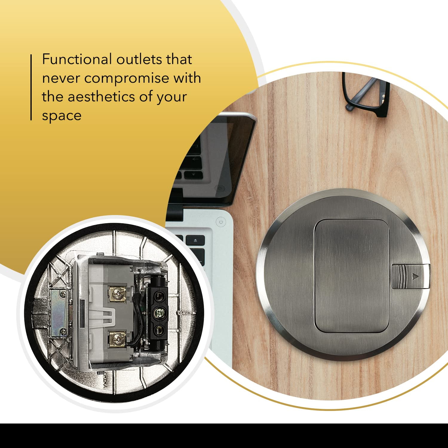 SELECT Lighting SLFB-PU-GFCI-NI 20A Pop Up USB Outlet Receptacles, GFCI Tamper Resistant Round Electrical Floor Box with Nickel Plated Brass Cover, Retractable Recessed Socket for Countertops & Floor