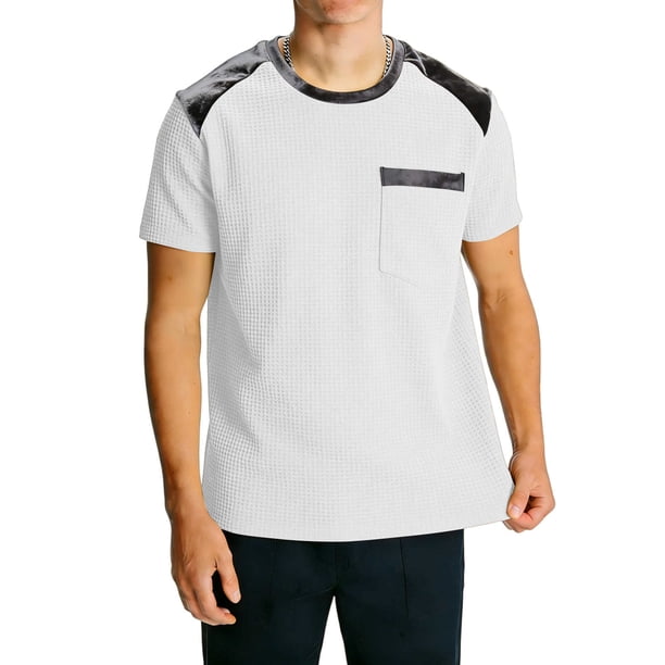 Camisas de Manga Corta para Hombres Casual Slim Fit Cuello Redondo Bottoming T Shirt Blusa de Verano