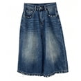 thumbnail image 5 of Bmisegm Denim Pants for Women Distressed Embroidered High Waist Relaxed Wide Leg Summer Cropped Jeans Womens Pants Blue_006 XXXXL, 5 of 7