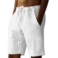 thumbnail image 6 of Nestiefly Men's Linen Shorts Casual Summer Beach Short Pants Breathable Cotton Elastic Waist Drawstring with Pockets White L, 6 of 6