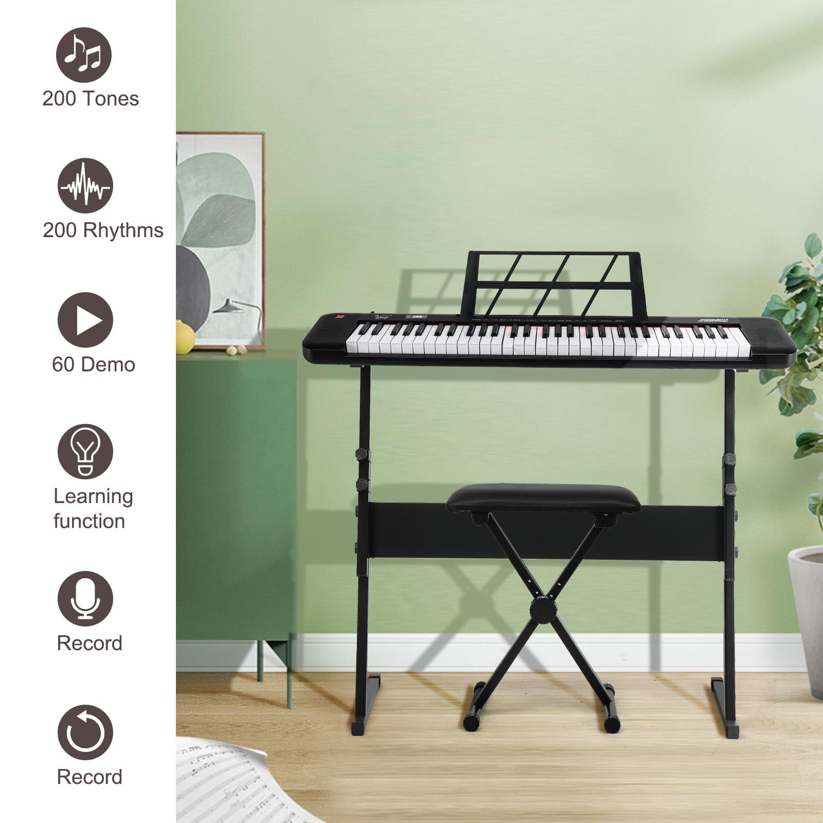 Zimtown 61 Keys Electronic Keyboard Piano Set with Lighted Full Size Keys, Stand, Bench