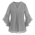 thumbnail image 4 of SERTG Girls Glitter Party Top Breathable 3/4 Sleeve V-Neck Blouse Fashion Big Kids Solid Color Spring Summer Holiday Pullover(Gray,9-10 Years), 4 of 7