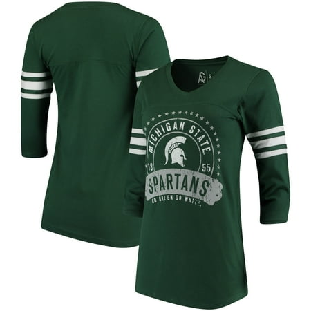 Michigan State Spartans Alta Gracia (Fair Trade) Women's Lulu Striped Football 3/4-Sleeve T-Shirt - Hunter Green