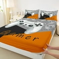 thumbnail image 3 of Manfei Gamer Gaming Lover Full Size Sheets for Boys, Cartoon Game Console Bed Sheets, Black Orange Sheet Sets, Microfiber Bedroom Decor, 4 Pieces, 3 of 7
