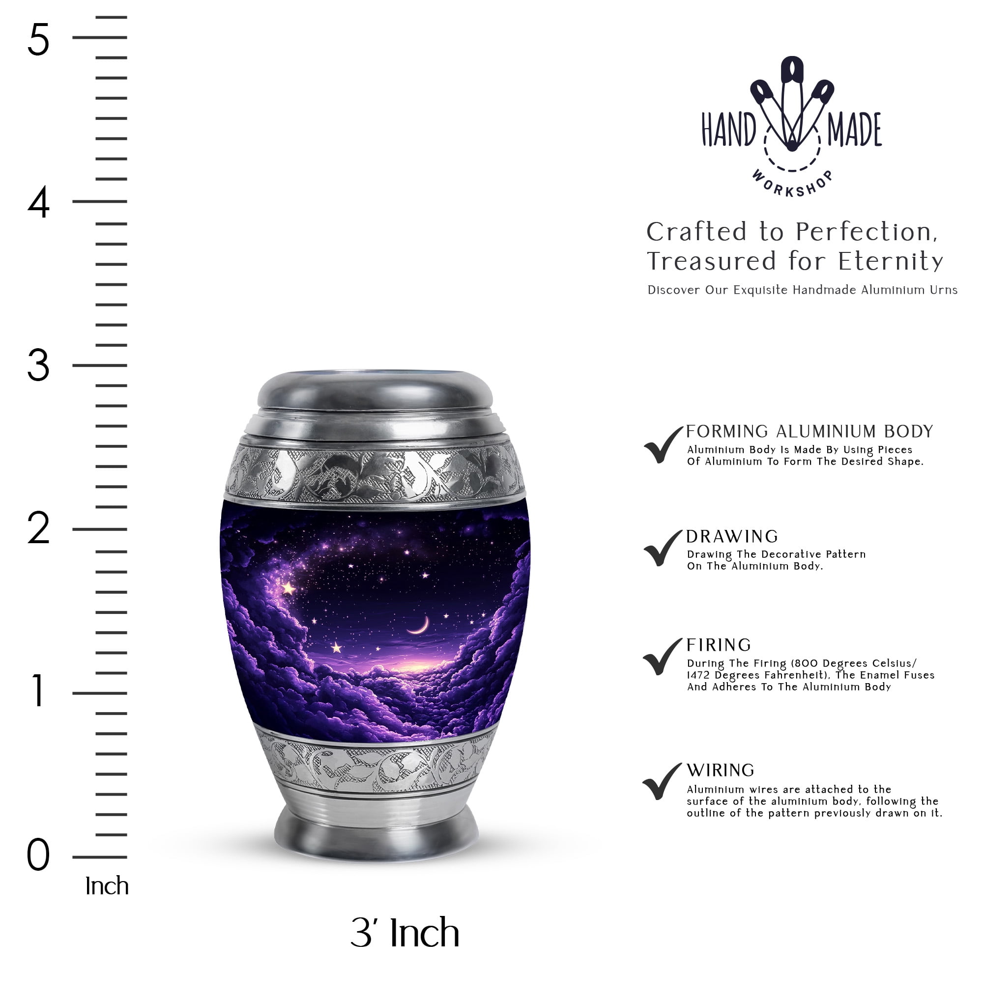 Yatskia Purple Cloud with Moon and Star Urn For Ashes For Women & Men, Small Cremation Urns For Human Ashes, (Monar 10 Inch and 3 Inch)