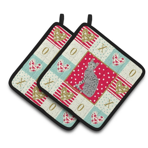 Egyptian Mau Cat Love Pair of Pot Holders