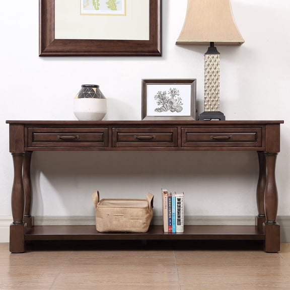 Cterwk Long Sofa Table with 3 Drawers and 1 Bottom Shelf, Wood Console Table for Living Room, Office, Dark Brown
