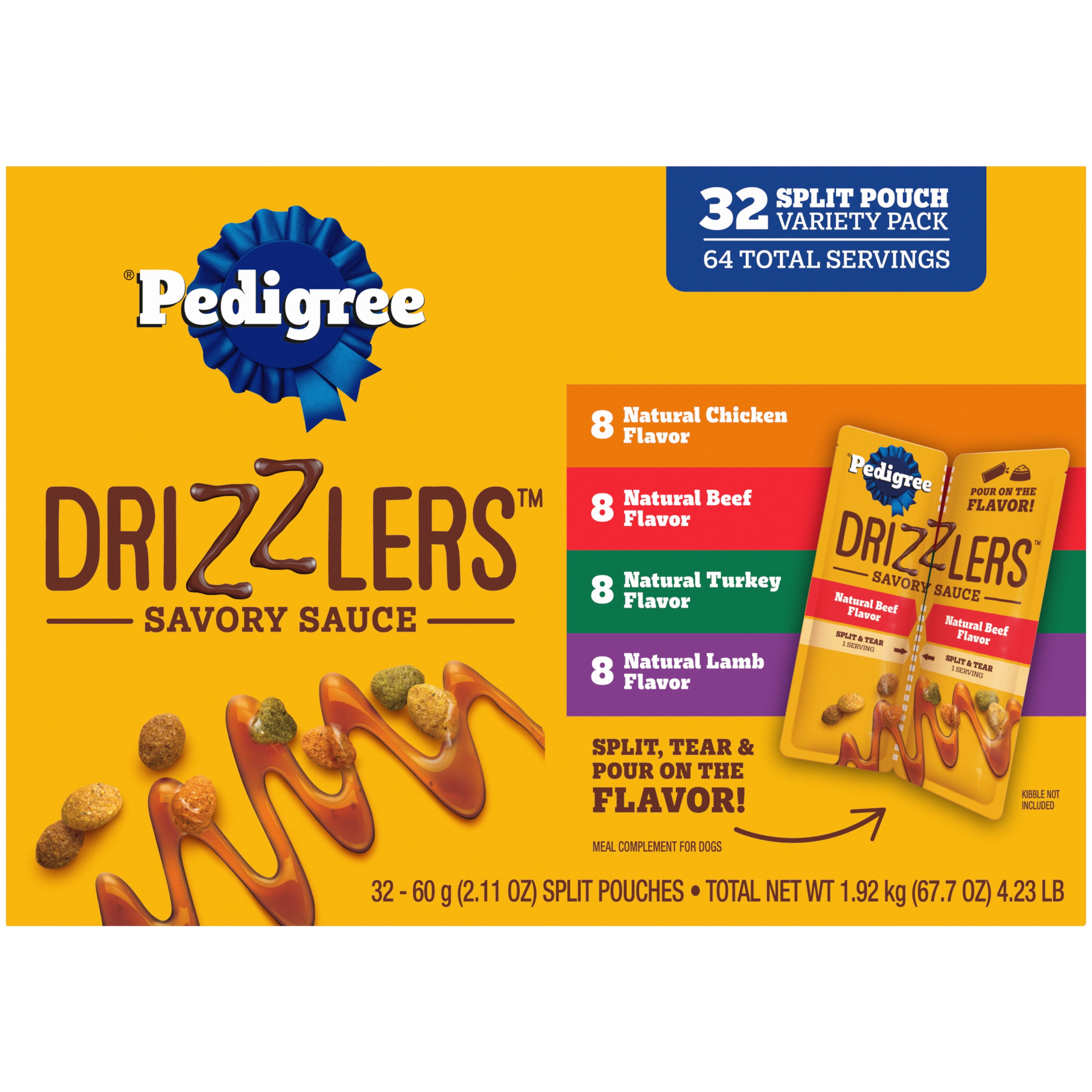 Pedigree Drizzlers Savory Sauce Multipack, 60g Twin Pouch, Pack of 2 (64 Pouches, 128 Servings)