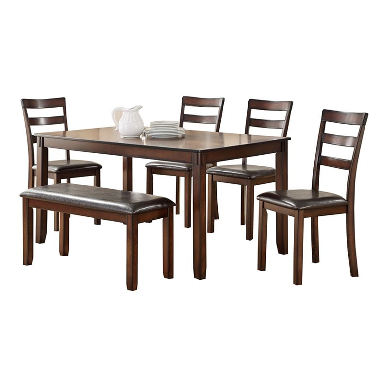 Allora 6Piece Contemporary Rubber Wood Dining Set in Brown
