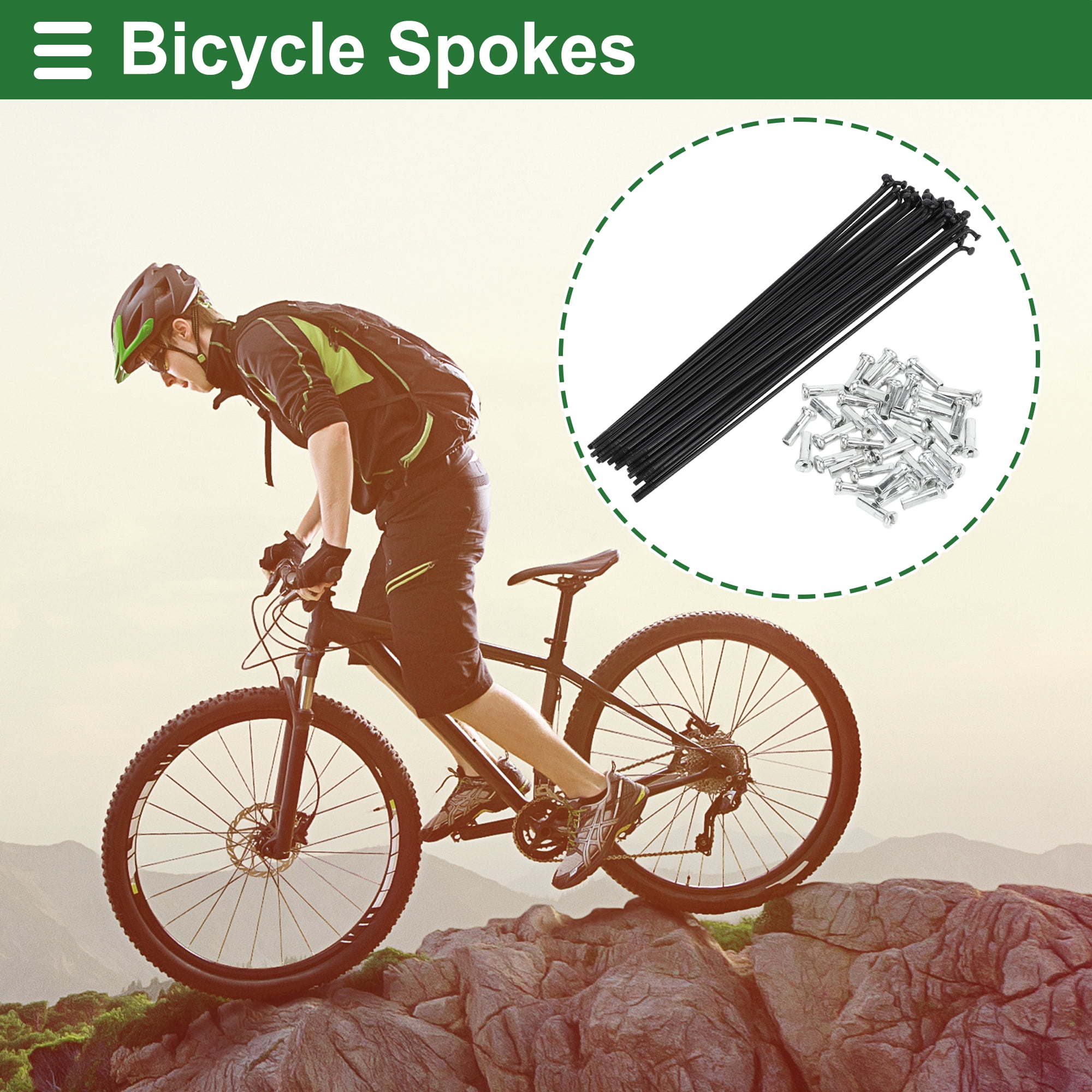 Unique Bargains 36Pcs Universal Bike Wheel Spokes 14G Carbon Steel Black Black 9.02"