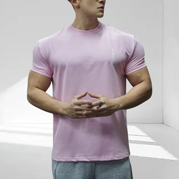 Blusas y camisas de manga corta y cuello redondo para hombre. Blusas casuales de verano para hombre, de manga corta, de color liso, con cuello redondo, para fitness. Blusas de poliéster para hombre.