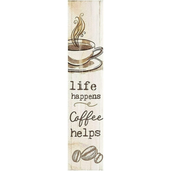 Life Happens Coffee Helps Whitewash Vertical Tabletop Metal Sign 16"x4"