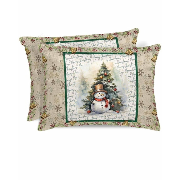 Hokiten Pillow Cases Standard Size Set of 2, Lumbar Pillow Covers, Christmas, Satin Pillowcases with Zipper for Hair/Skin, Pillow Protector Cover, Pine Tree Snowman Snowflake Berry 20x26 Inches