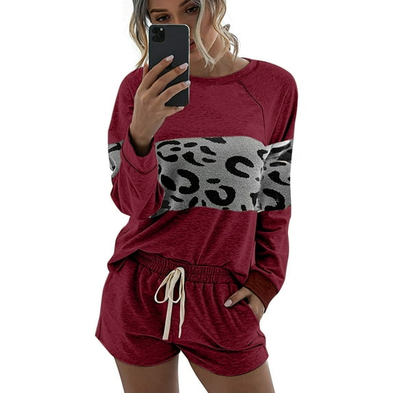 Uniexcosm Women's Loungewear Set Long Sleeve Tops and Shorts Sleepwear