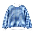 thumbnail image 3 of Mock Neck Sweatshirts Women Oversized Graphic Pullover Dropped Long Sleeve Plus Size Casual Tops, Blue-Plaid L, 3 of 8
