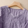 thumbnail image 7 of Women's Short Sleeve T-shirt Embroidered Tops For Women Floral Cotton Linen Tunic Tshirt Tee Women 3/4 Sleeve V Neck Button Boho Ethnic,Purple Women's Short sleeve T-shirt XXXL, 7 of 7