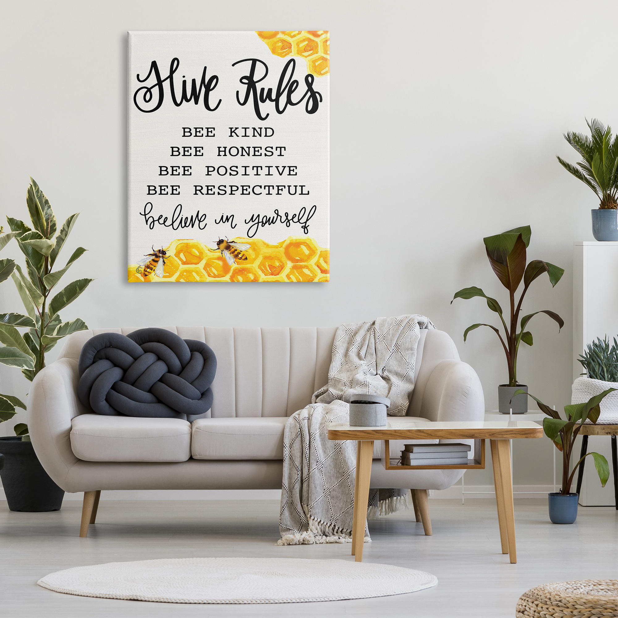 Stupell Industries Hive Rules Bee Phrase Animals & Insects Painting Gallery Wrapped Canvas Print Wall Art, 36 x 48