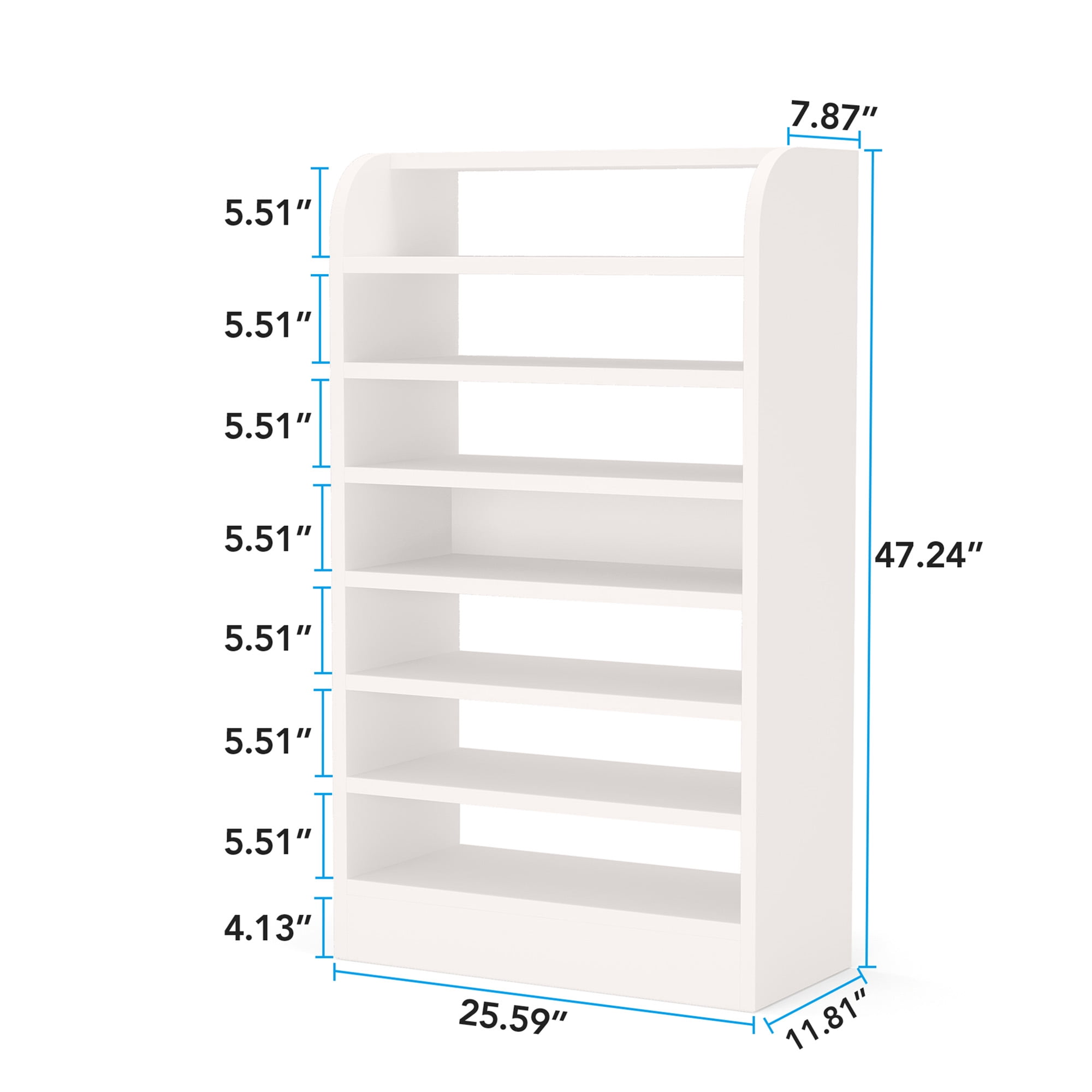 MAYEERTY 8-Tier White Shoe Storage Cabinet, E1 Particle Board Open Shoe Rack with Detachable Shelves for Entryway Dorm Garage