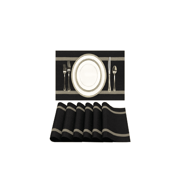 Mantel Individual De Pvc Lavable Antideslizante 10 Piezas negro ralla Beige