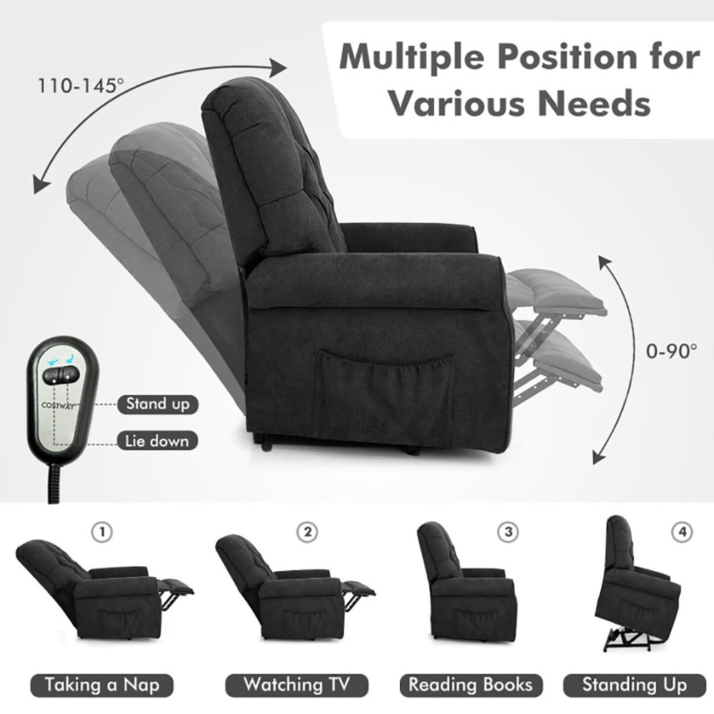 Finihen Recliner Chair, Recliner Chair Sofa for Elderly with Side Pocket and Remote Control, for Living Room, Bedroom, Black Finihen Recliner Chair, Recliner Chair Sofa for Elderly with Side Pocket and Remote Control, for Living Room, Bedroom, Black