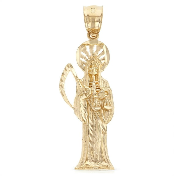 Ioka-14K Yellow Gold Religious Santa Muerte Charm Pendant For Necklace or Chain