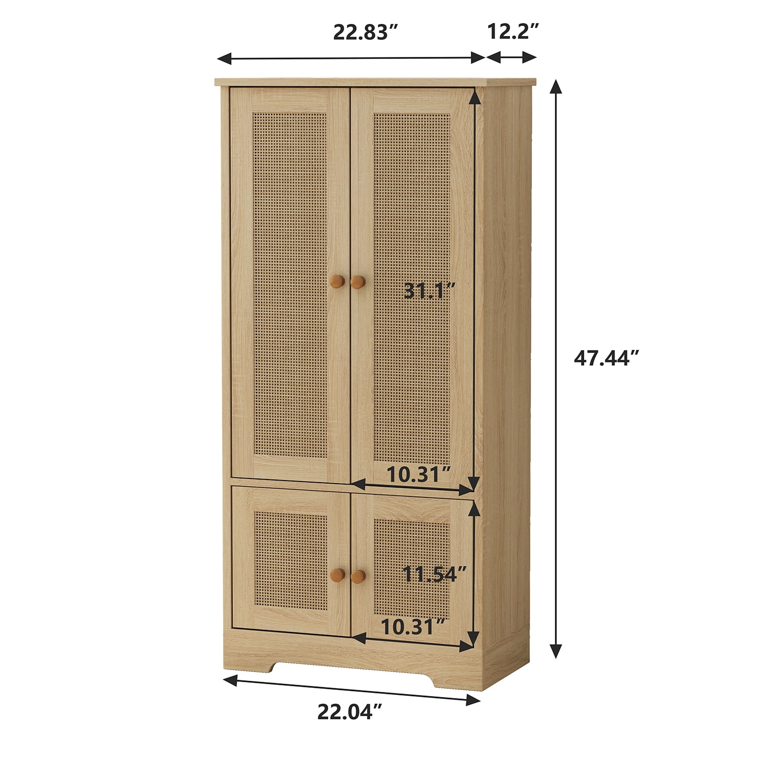 Kadyn 4-Door Rattan Decorative Storage Cabinet, Kitchen Pantry Cabinet with Doors, 47.5" Tall Storage Cabinet for Bedroom, Natural