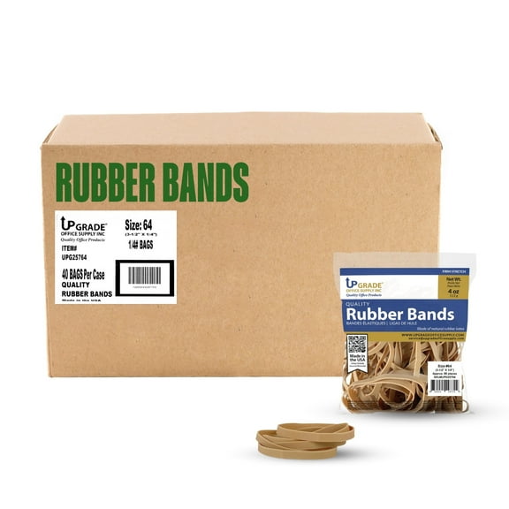 Upgrade Office Supply Rubber Bands, Size 64 (3-1/2 x 1/4), 80 Bands, 1/4 lb, 40-Pack CASE, USA