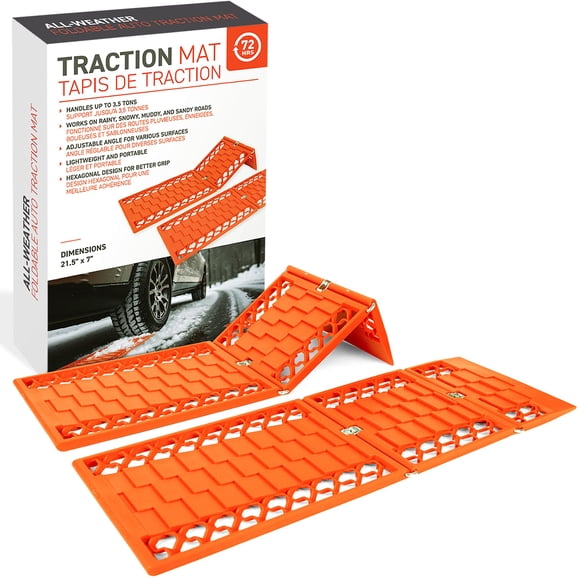 72HRS All Weather Automotive Emergency Tire Traction Mat, Winter Traction Mat, Snow Mud Dirt All Terrain Tire Traction Set of 2-55 x 18cm (