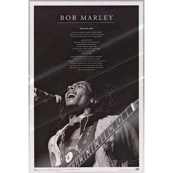 Bob Marley - B&W Music Poster (Iron Lion Zion - Song Lyrics) (Size: 24" x 36") (Laminated Poster)