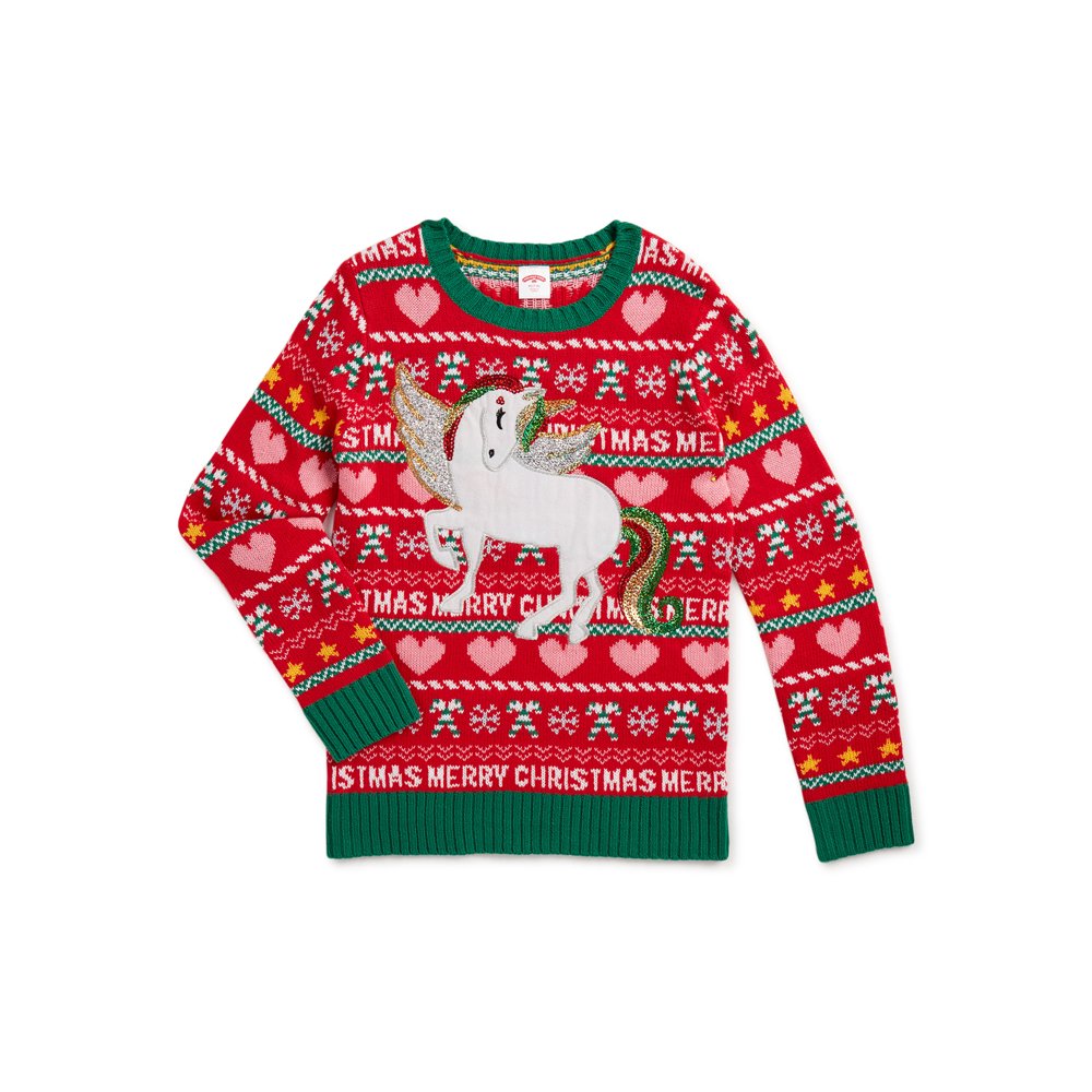 Holiday Time - Holiday Time Girls 3D Embellished Christmas Sweater, Sizes 4-18 &amp; Plus - Walmart