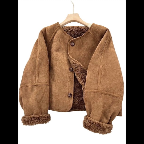 Chaqueta Acolchada y Cálida para Mujer, Estilo Retro, Informal, con un Solo Pecho, con Bolsillos, Holgada y Elegante, Abrigo Grueso. Color Café S