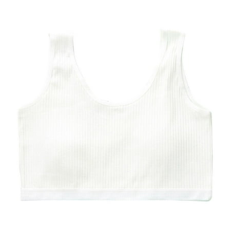 ZACPNCV Teen Girls  Training Bra Seamless Cotton Cami Wireless Bras Elastic White